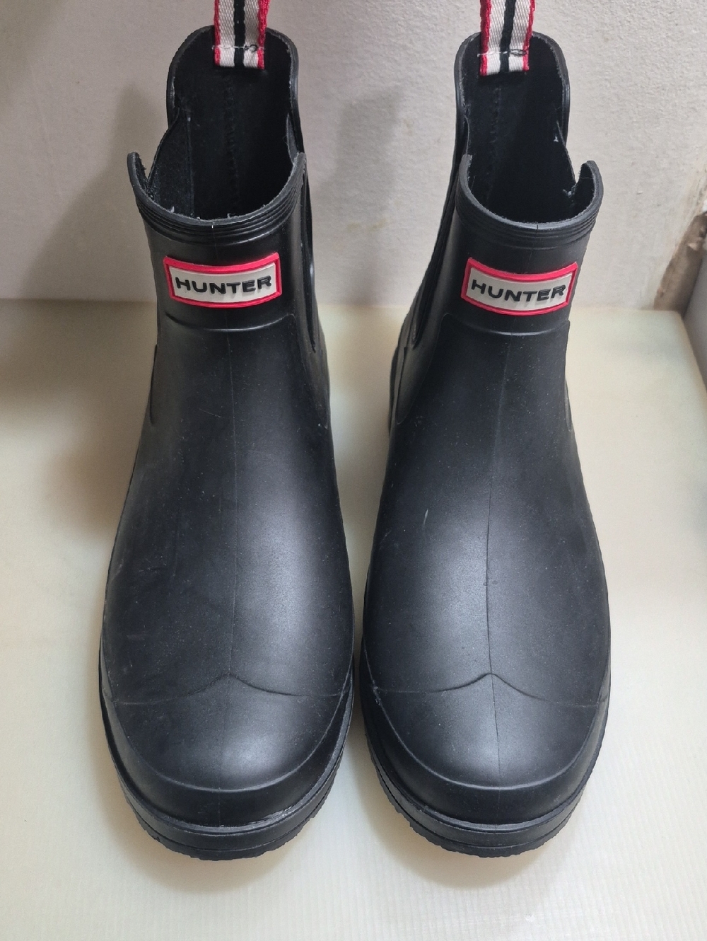 Hunter Black Short Rain Boots with Red Logo Trim